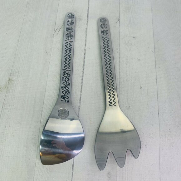 Wilton Armetale REGGAE Pewter Holloware Abstract Design 3 Piece Large Salad Set - Picture 8 of 11